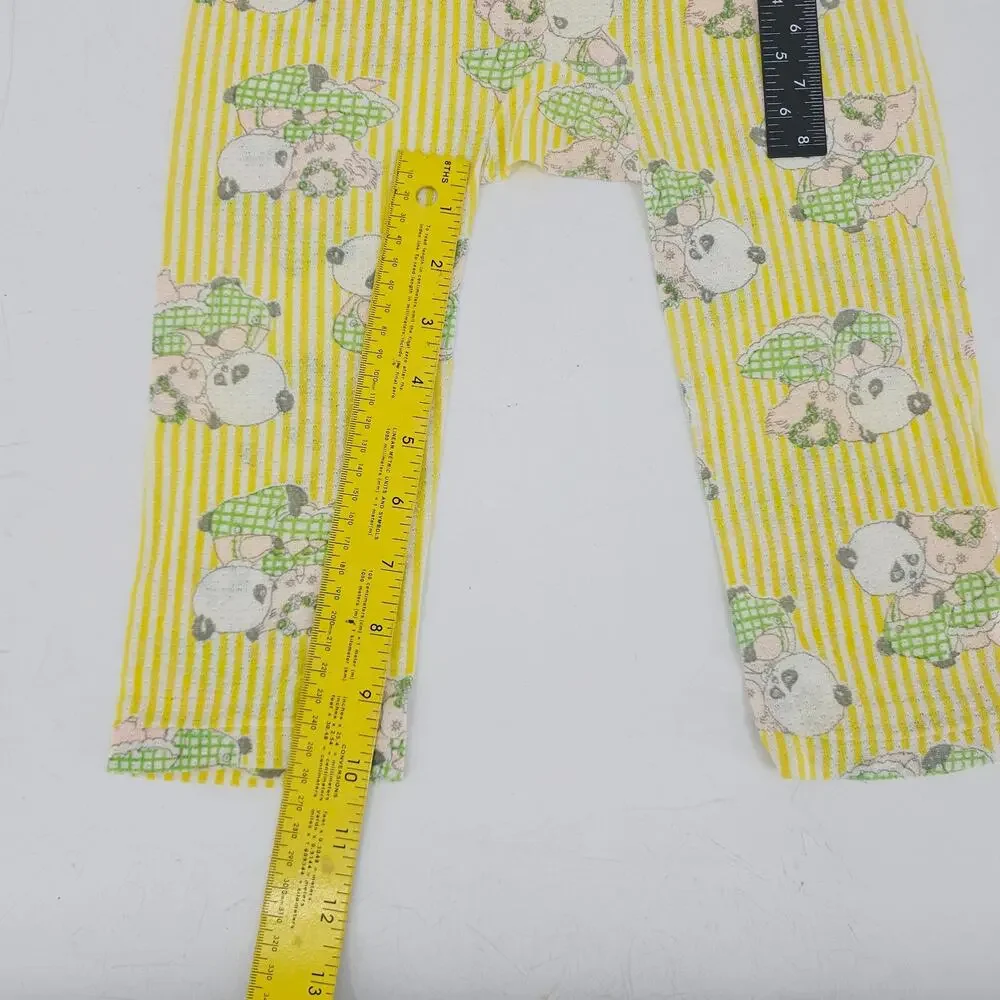 Vintage 70s Carter's Yellow Panda Pinstripe Pajama 2 Piece Sleepwear Girl 4 4037